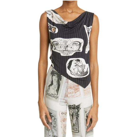 Elliss Tops - Elliss Pinstripe Cutout Cowl Top Black White Tank Witchy Goth Blouse Medium